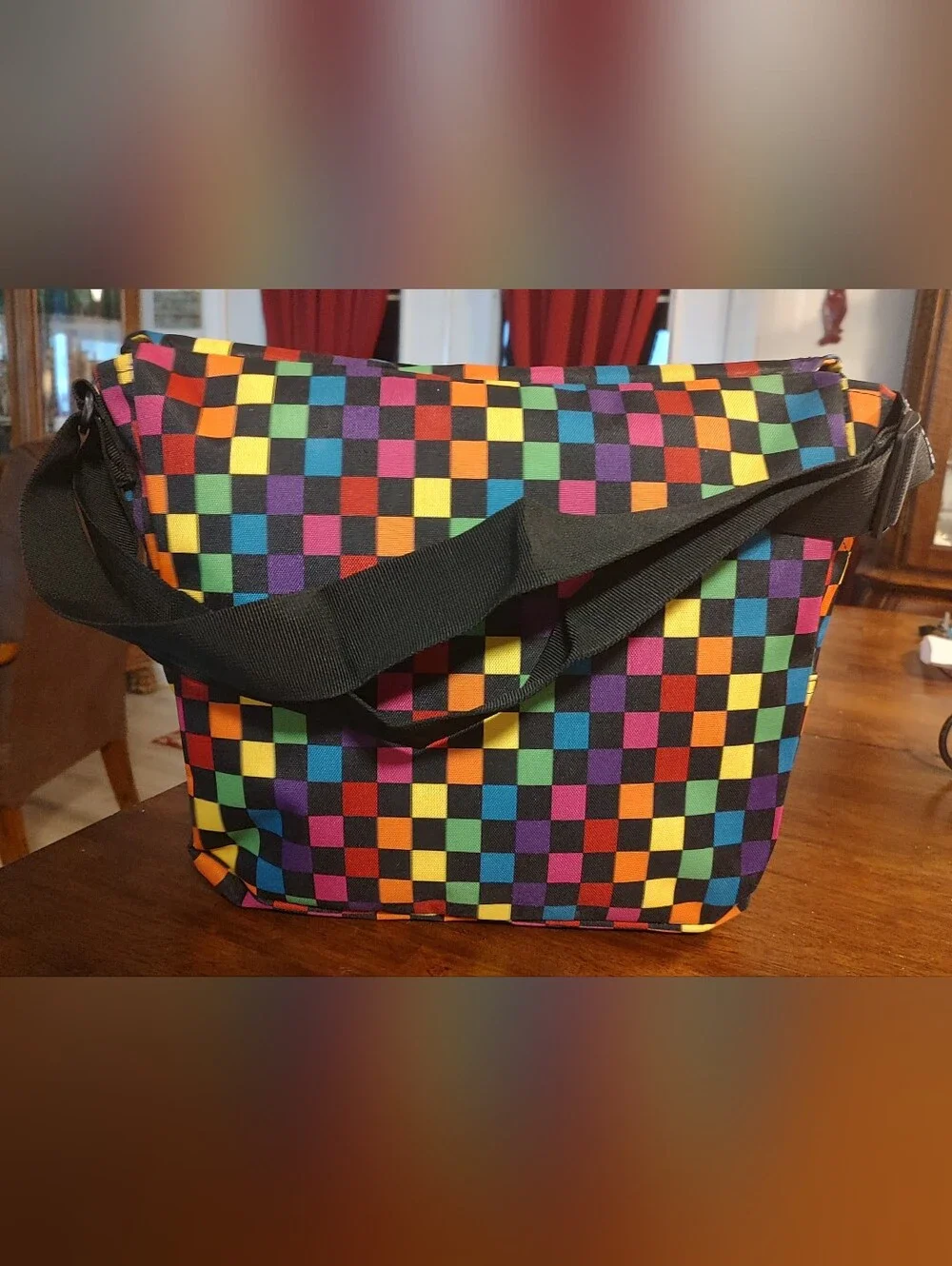 Multicolor Checkerboard Messenger Bag